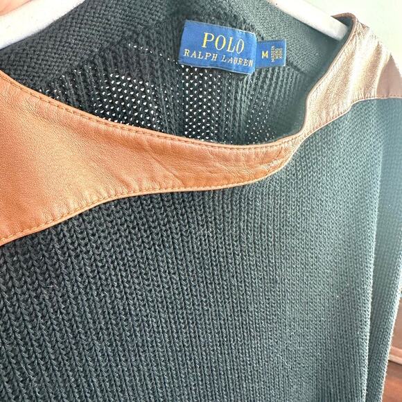 Polo Ralph Lauren Cotton Silk Sweater with Brown Leather Shoulder Accent, Size M - Picture 8 of 8